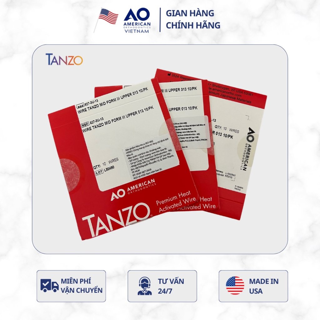Dây cung TANZO CuNiTi Mid Force Form I/III Tròn/Vuông/Chữ nhật (Hộp 10 sợi)